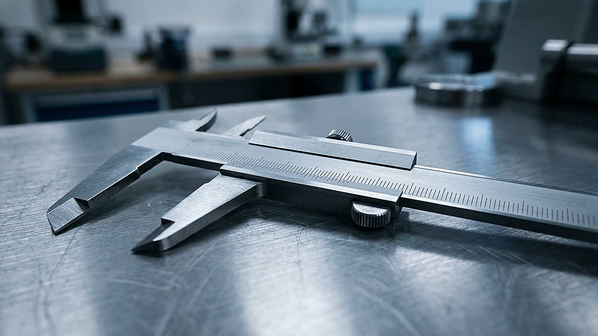 Pied à coulisse en acier sur une règle gravée sans chiffres