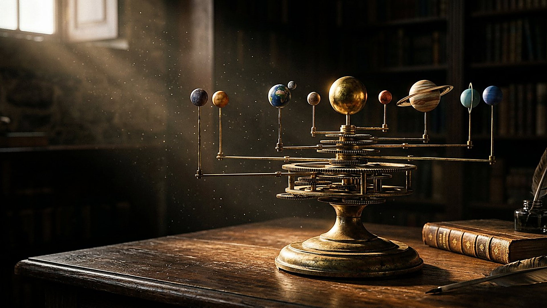 Orrery en laiton : les orbites régulières d'un modèle mécanique planétaire